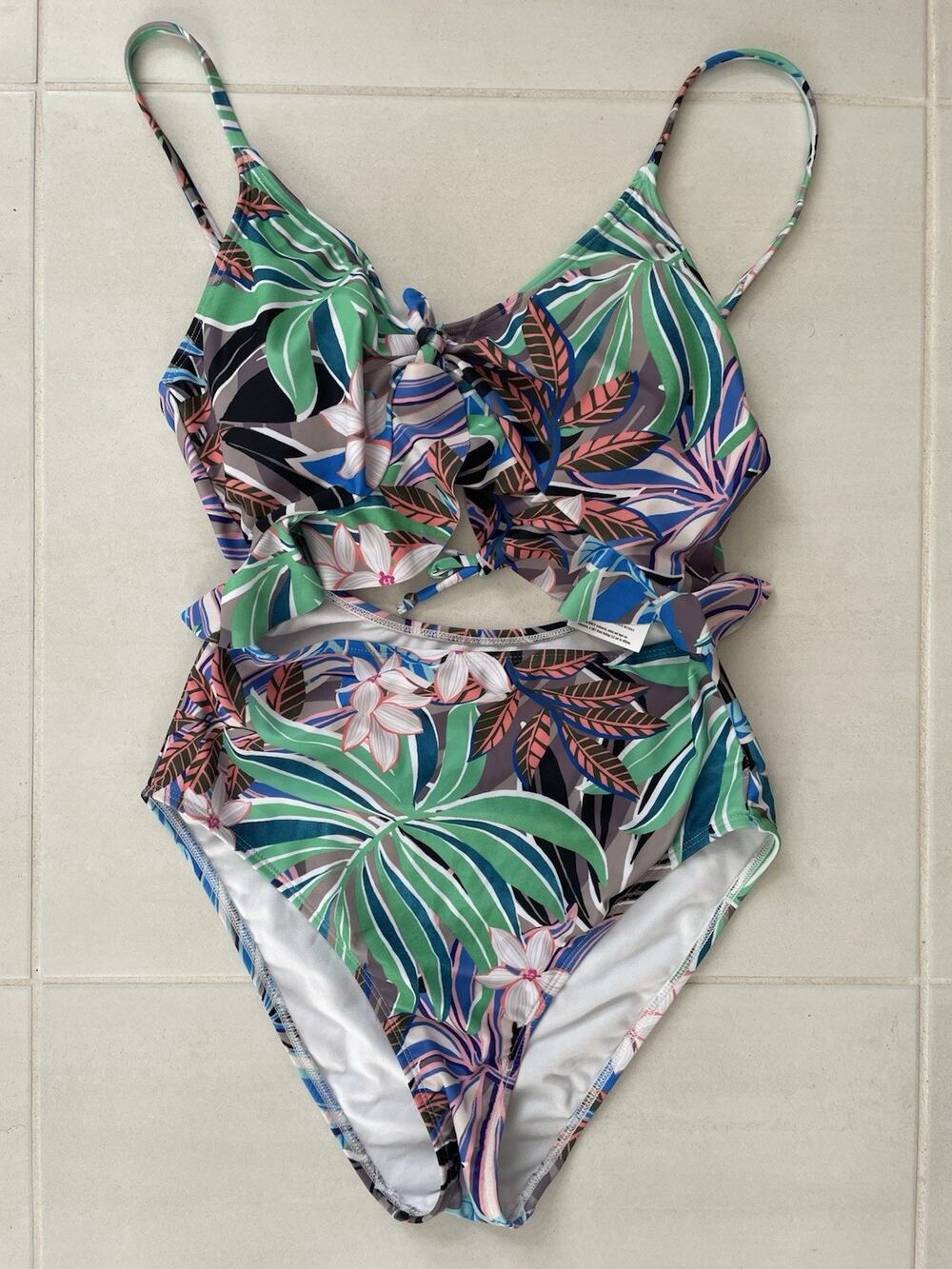 Hurley Swim One Piece Swimsuit Tropical Floral Cut Out Swimwear Beach Summer